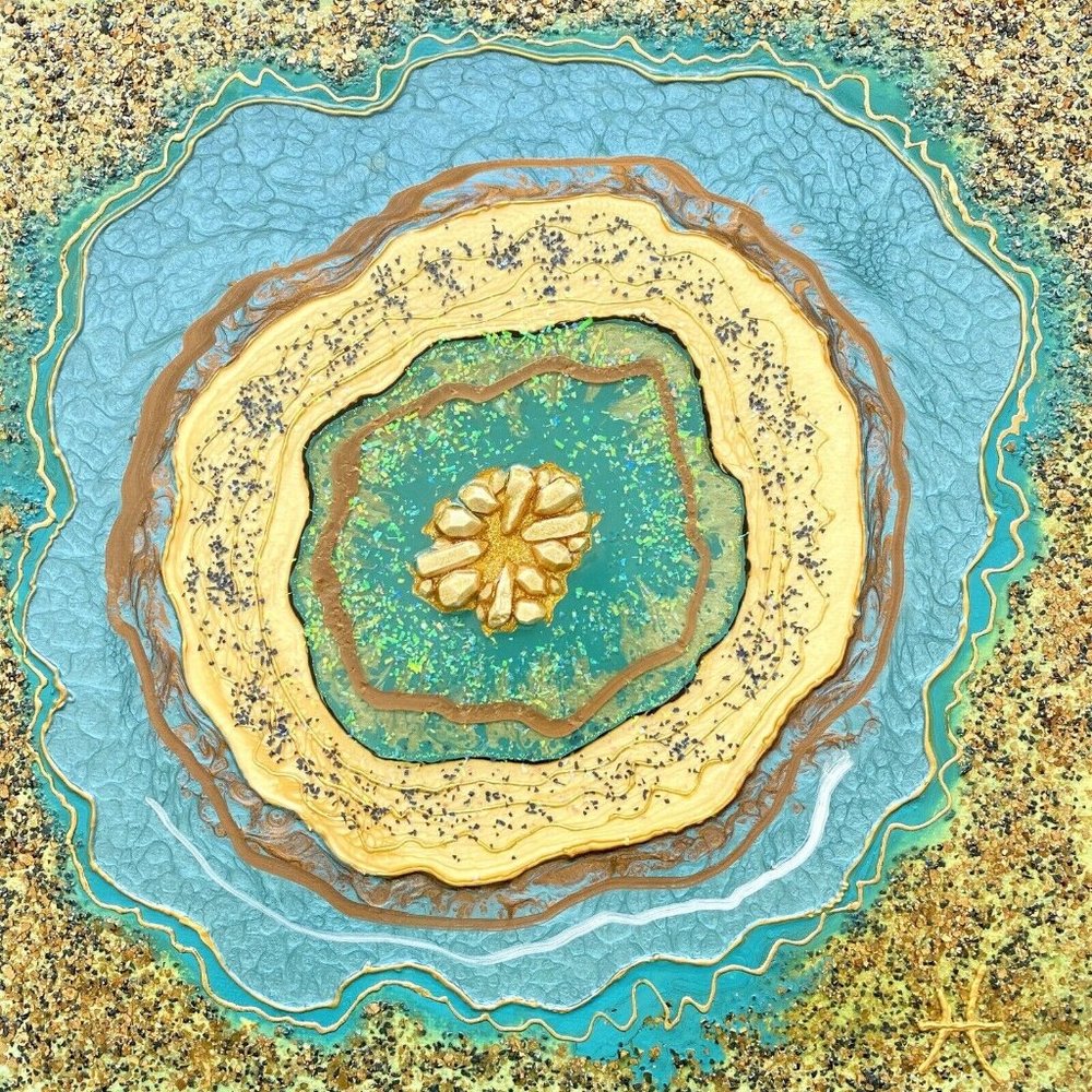 Snowflake Geode - Original Art Mixed Media Faux Geode Signed Painting 12”x12”